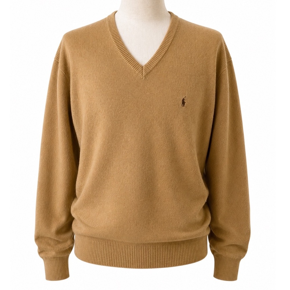 Polo Ralph Lauren Mens Camel Tan 100% Lambswool Italian Yarn XL Sweater
